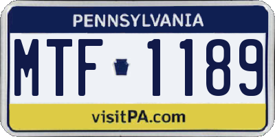 PA license plate MTF1189
