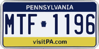 PA license plate MTF1196