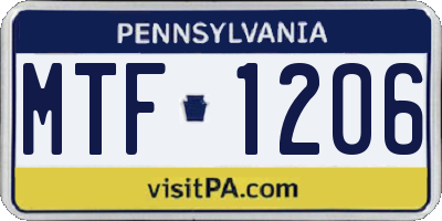 PA license plate MTF1206
