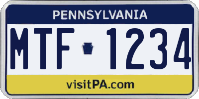 PA license plate MTF1234