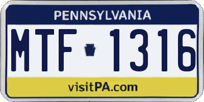 PA license plate MTF1316