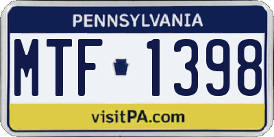 PA license plate MTF1398