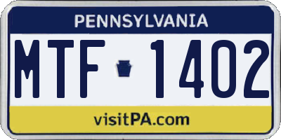 PA license plate MTF1402