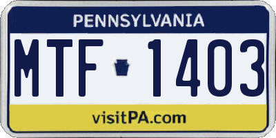 PA license plate MTF1403