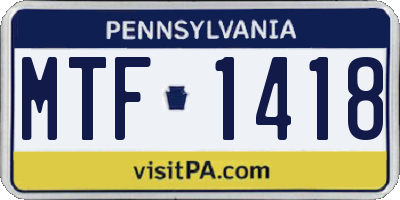 PA license plate MTF1418