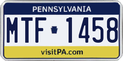 PA license plate MTF1458