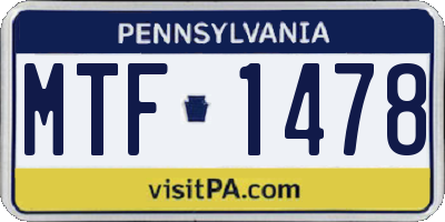 PA license plate MTF1478