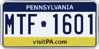PA license plate MTF1601