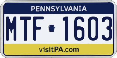 PA license plate MTF1603