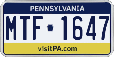 PA license plate MTF1647