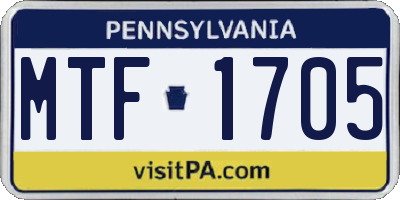 PA license plate MTF1705