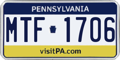 PA license plate MTF1706