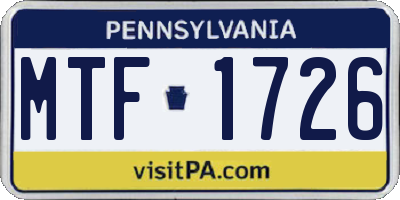PA license plate MTF1726