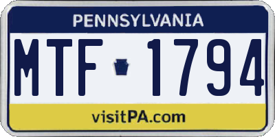 PA license plate MTF1794