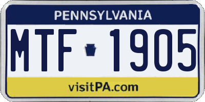 PA license plate MTF1905