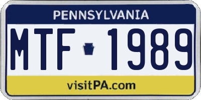 PA license plate MTF1989