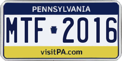PA license plate MTF2016
