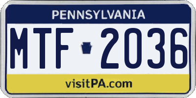 PA license plate MTF2036