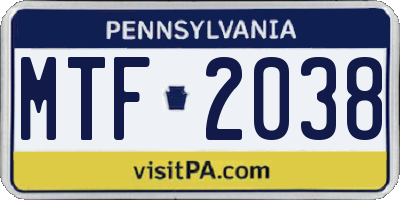 PA license plate MTF2038