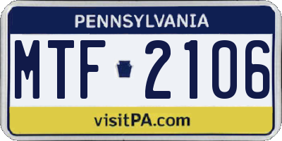 PA license plate MTF2106