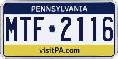 PA license plate MTF2116