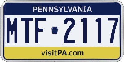 PA license plate MTF2117