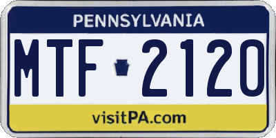 PA license plate MTF2120