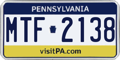 PA license plate MTF2138