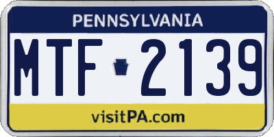 PA license plate MTF2139
