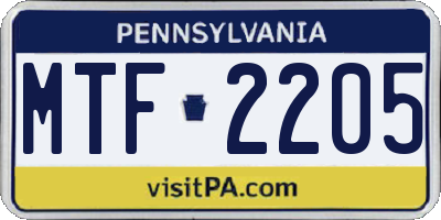 PA license plate MTF2205