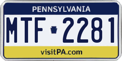 PA license plate MTF2281