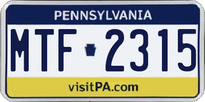 PA license plate MTF2315