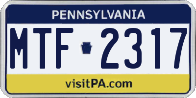 PA license plate MTF2317