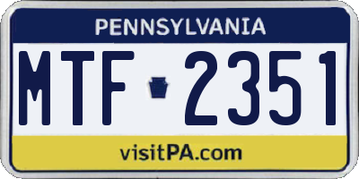 PA license plate MTF2351