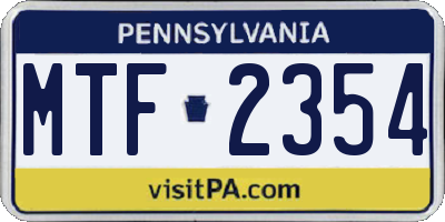 PA license plate MTF2354