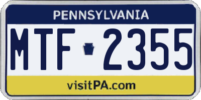 PA license plate MTF2355