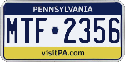 PA license plate MTF2356