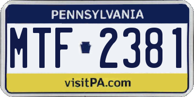 PA license plate MTF2381