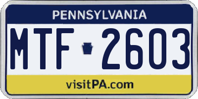 PA license plate MTF2603