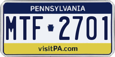 PA license plate MTF2701