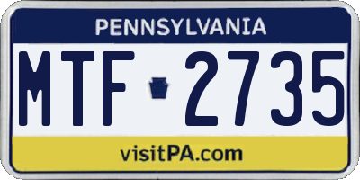 PA license plate MTF2735