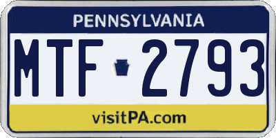 PA license plate MTF2793