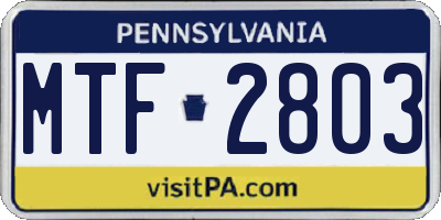 PA license plate MTF2803