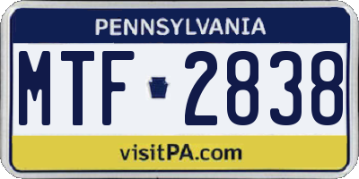 PA license plate MTF2838