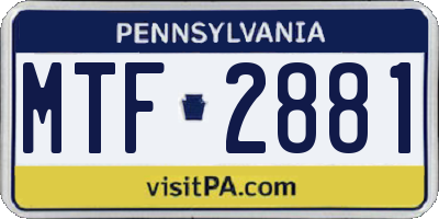 PA license plate MTF2881