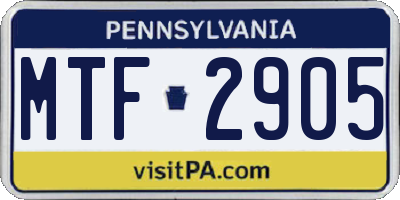 PA license plate MTF2905