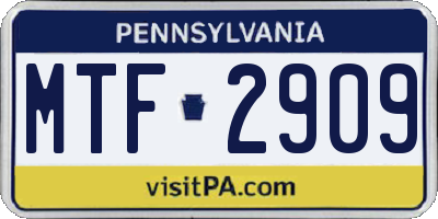 PA license plate MTF2909
