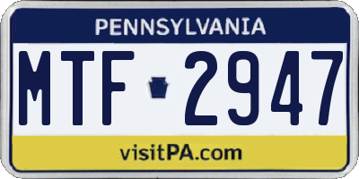 PA license plate MTF2947