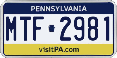 PA license plate MTF2981
