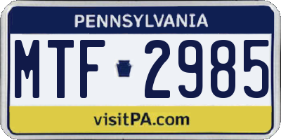 PA license plate MTF2985